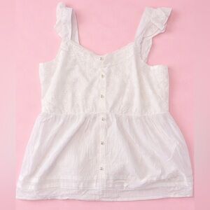 Justice White Eyelet Button Tank girls XL 14/16 summer top